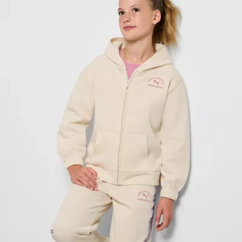 PUMA Big Kid Girls Long Sleeve Fleece Zipper Active Hoodie