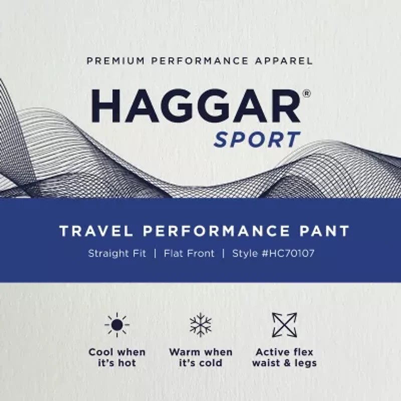 Haggar Sport Travel Performance Mens Comfort Waistband Straight Fit Flat Front Pant