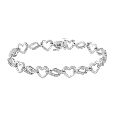 1/10 CT. TW. Diamond Sterling Silver Heart Tennis Bracelet