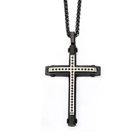 Mens Cubic Zirconia Stainless Steel Cross 24 Inch Pendant Necklace