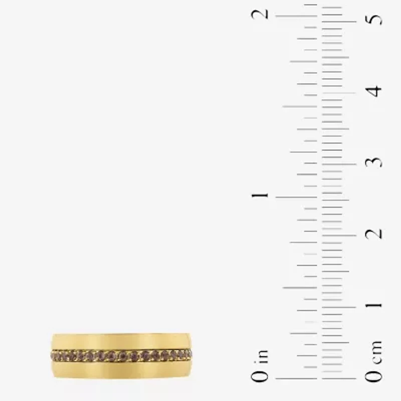 Mens 8MM Genuine Brown Quartz Tungsten Wedding Band