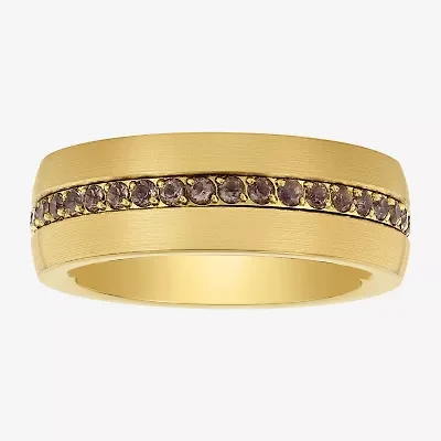 Mens 8MM Genuine Brown Quartz Tungsten Wedding Band