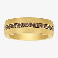 Mens 8MM Genuine Brown Quartz Tungsten Wedding Band