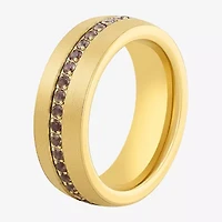 Mens 8MM Genuine Brown Quartz Tungsten Wedding Band