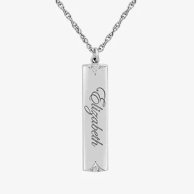 Personalized Name Womens Diamond Accent Natural White 10K Gold Bar 18 Inch Necklace