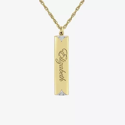 Personalized Name Womens Diamond Accent Natural White 10K Gold Bar 18 Inch Necklace
