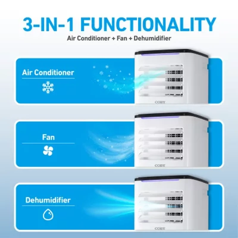 Coby Portable 3-in-1 9,000 BTU AC, Dehumidifier & Fan for 400 Sq. Ft. with Remote Control and Timer