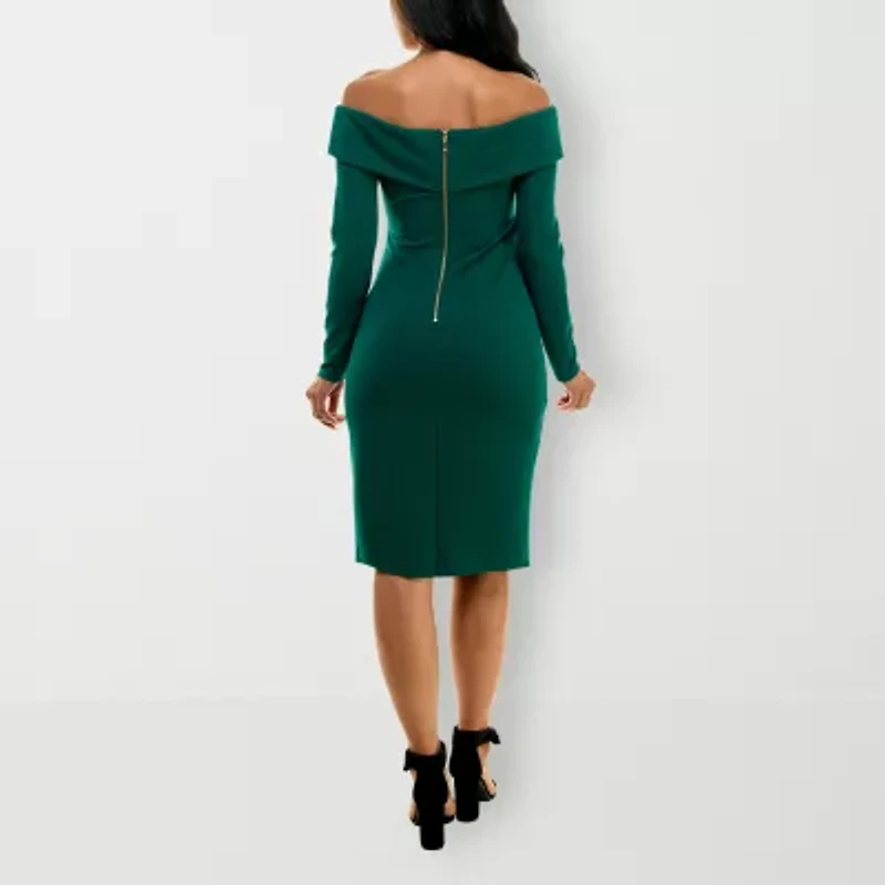 Premier Amour Womens Long Sleeve Midi Sheath Dress
