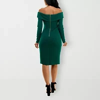 Premier Amour Womens Long Sleeve Midi Sheath Dress