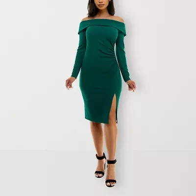 Premier Amour Womens Long Sleeve Midi Sheath Dress