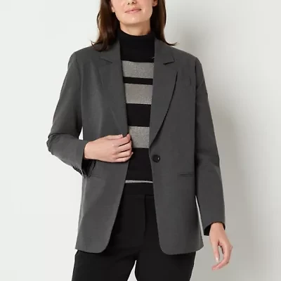 Worthington Womens Relaxed Single Button Blazer