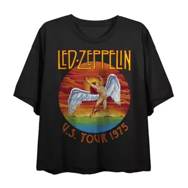 Led Zeppelin U.S.Tour 1975 Cropped Tee Womens Crew Neck Short Sleeve Loose Fit Juniors Graphic T-Shirt