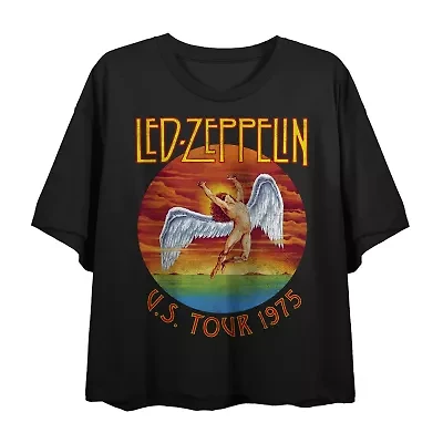 Led Zeppelin U.S.Tour 1975 Cropped Tee Womens Crew Neck Short Sleeve Loose Fit Juniors Graphic T-Shirt