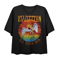 Led Zeppelin U.S.Tour 1975 Cropped Tee Womens Crew Neck Short Sleeve Loose Fit Juniors Graphic T-Shirt