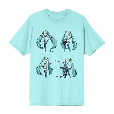 Hatsune Miku Band Boyfriend Tee Womens Crew Neck Short Sleeve Loose Fit Juniors Graphic T-Shirt