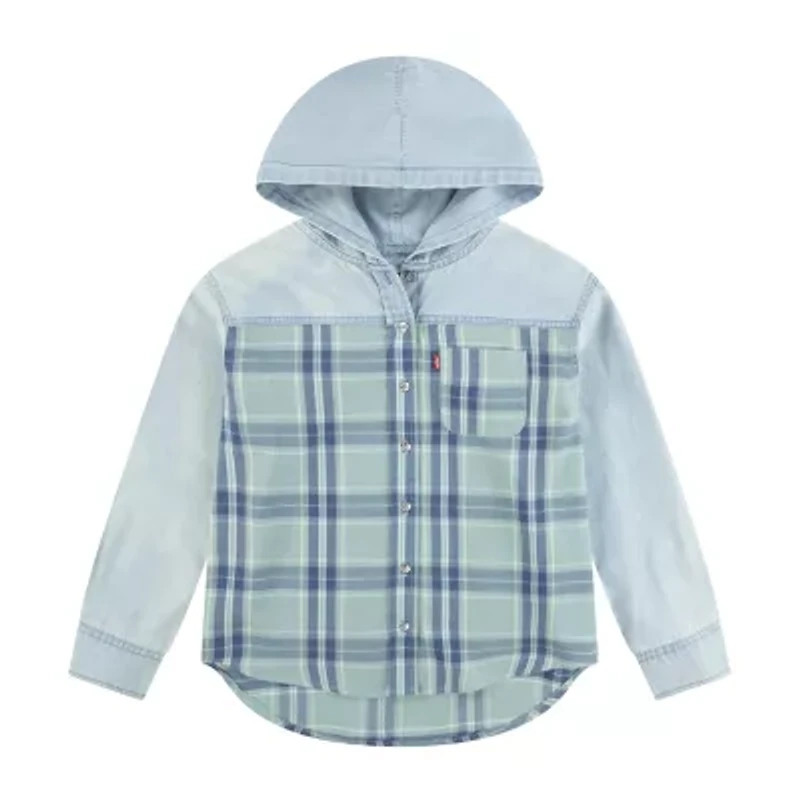 Levi's Big Kid Girls Hooded Long Sleeve Regular Fit Button-Down Shirt