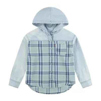 Levi's Big Kid Girls Hooded Long Sleeve Regular Fit Button-Down Shirt