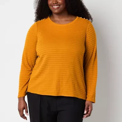 Liz Claiborne Womens Round Neck Long Sleeve Plus Blouse