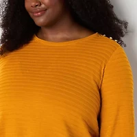 Liz Claiborne Womens Round Neck Long Sleeve Plus Blouse