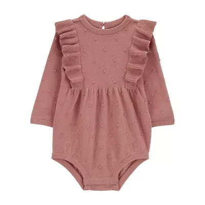 Carter's Baby Girls Round Neck Long Sleeve Rib Bodysuit
