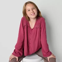 Thereabouts Little & Big Kid Girls V Neck Long Sleeve Blouse