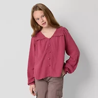 Thereabouts Little & Big Kid Girls V Neck Long Sleeve Blouse