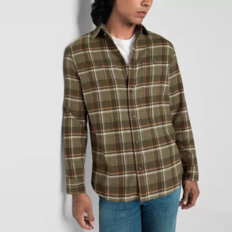 mutual weave Mens Long Sleeve Regular Fit Flannel Shirt