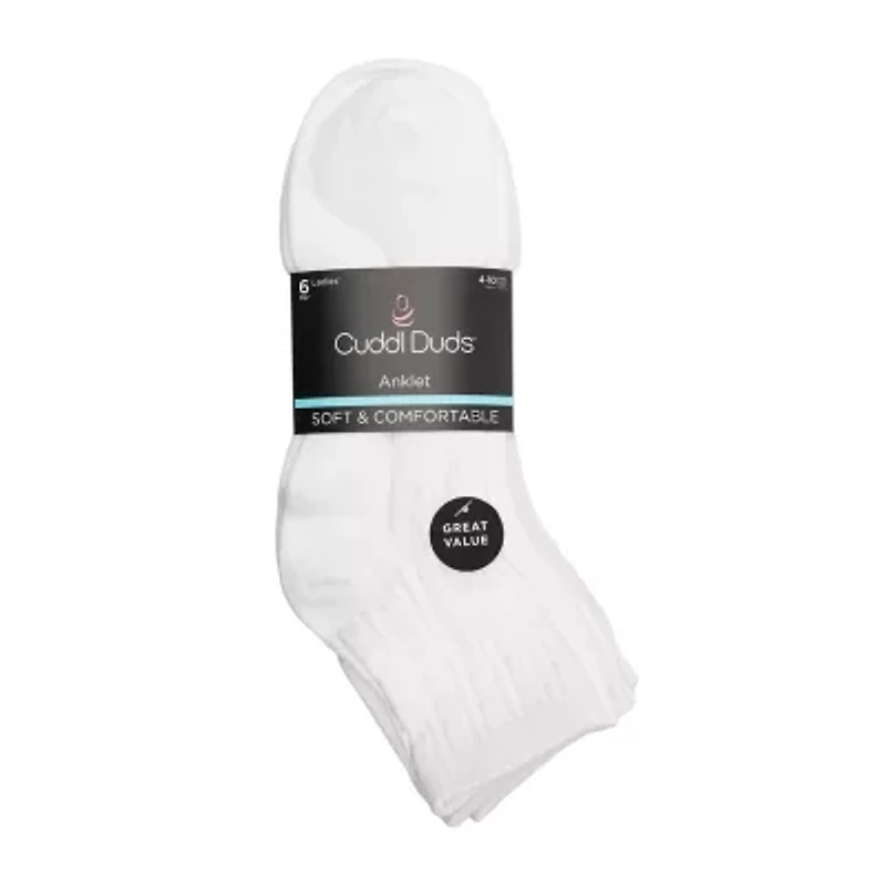 Cuddl Duds Womens 6 Pair Quarter Ankle Socks