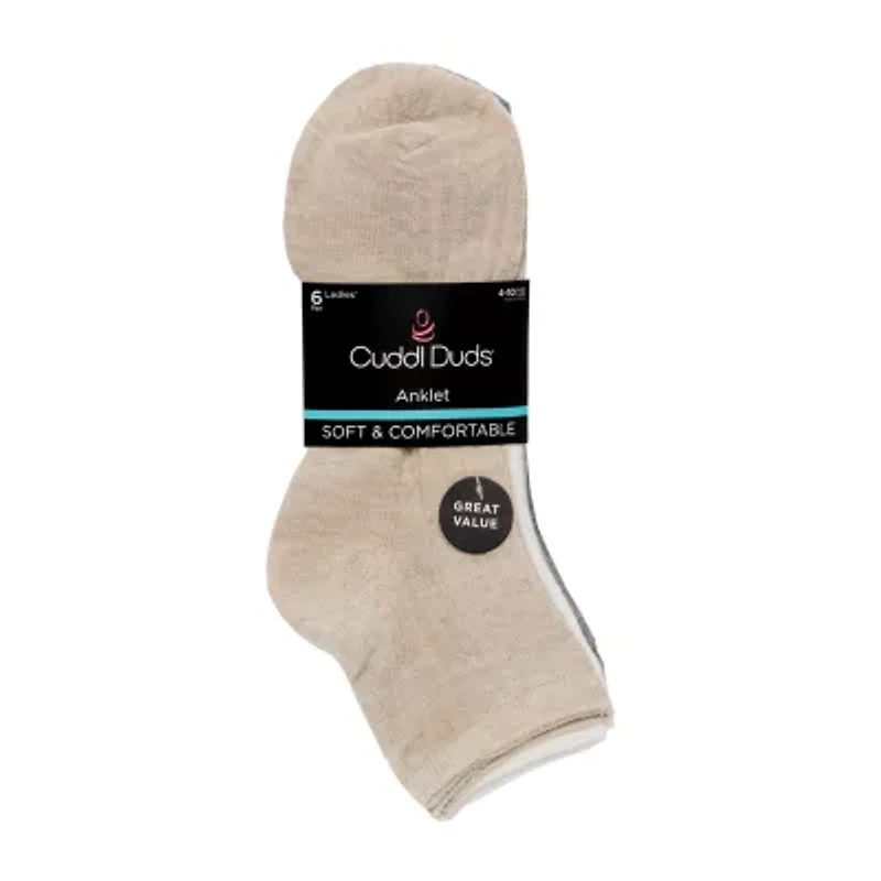 Cuddl Duds Womens 6 Pair Quarter Ankle Socks