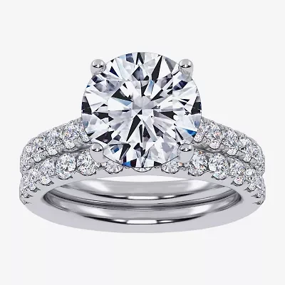 (G-H / Si1-Si2) Womens 4 CT. T.W. Lab Grown White Diamond 14K Gold Round Side Stone Bridal Set
