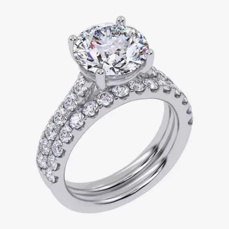 (G-H / Si1-Si2) Womens 4 CT. T.W. Lab Grown White Diamond 14K Gold Round Side Stone Bridal Set