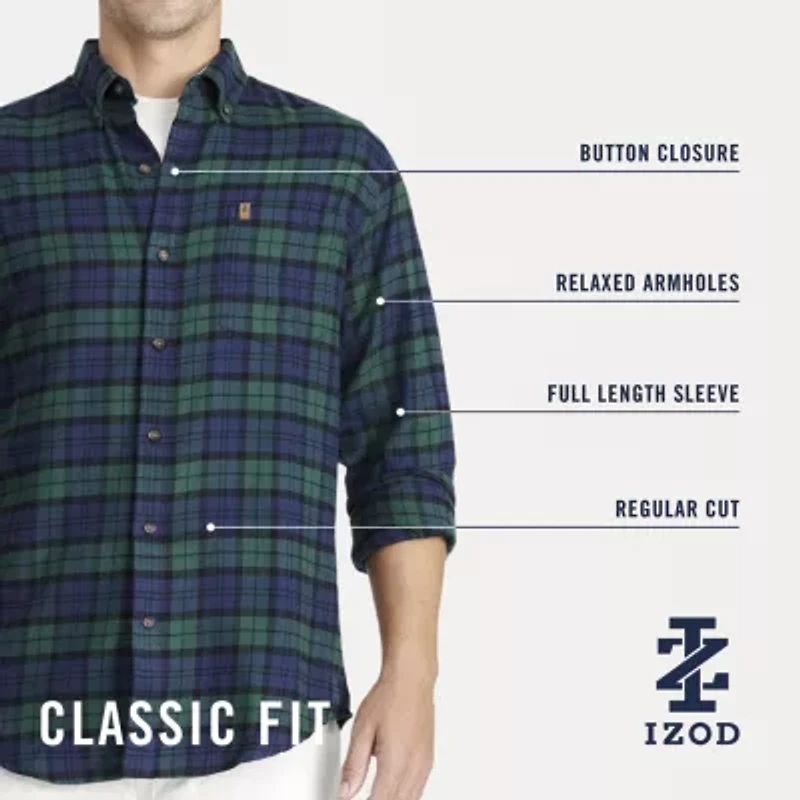 IZOD Stratton Mens Long Sleeve Stretch Fabric Classic Fit Flannel Shirt