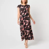 Black Label by Evan-Picone Floral Womens Cowl Neck Short Sleeve Blouse