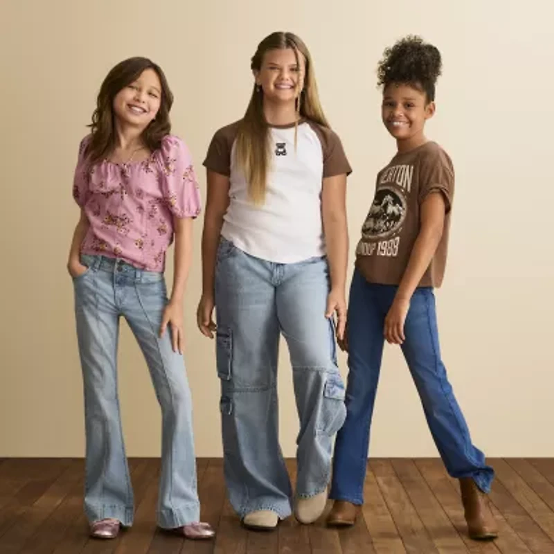 Thereabouts Little & Big Kid Girls Pintuck Flare Leg Jean