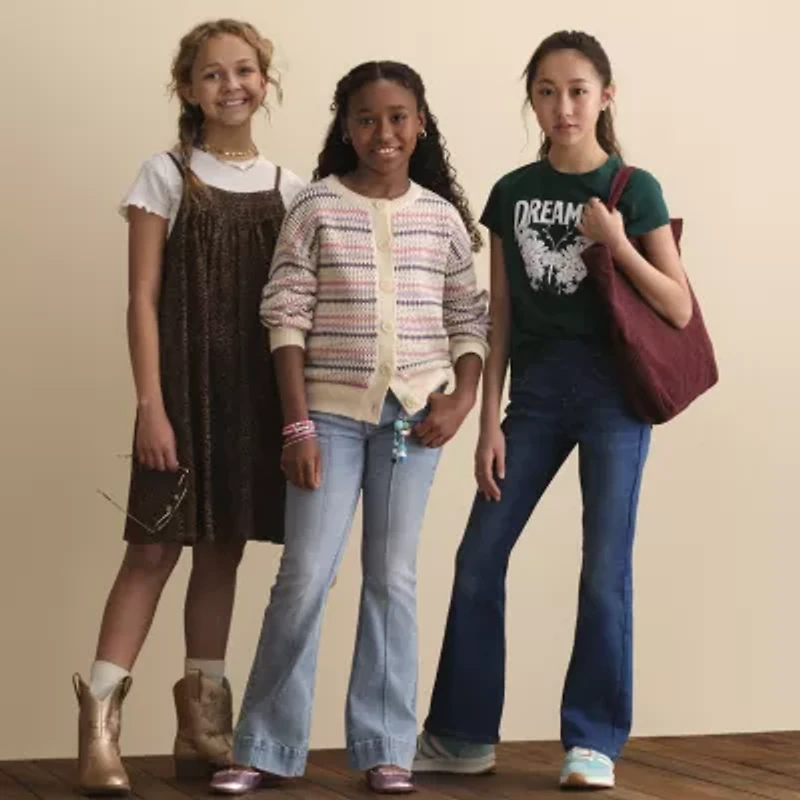 Thereabouts Little & Big Kid Girls Pintuck Flare Leg Jean