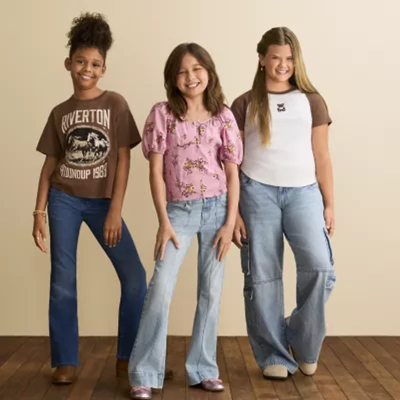 Thereabouts Little & Big Kid Girls Low Rise Wide Leg Cargo Pant