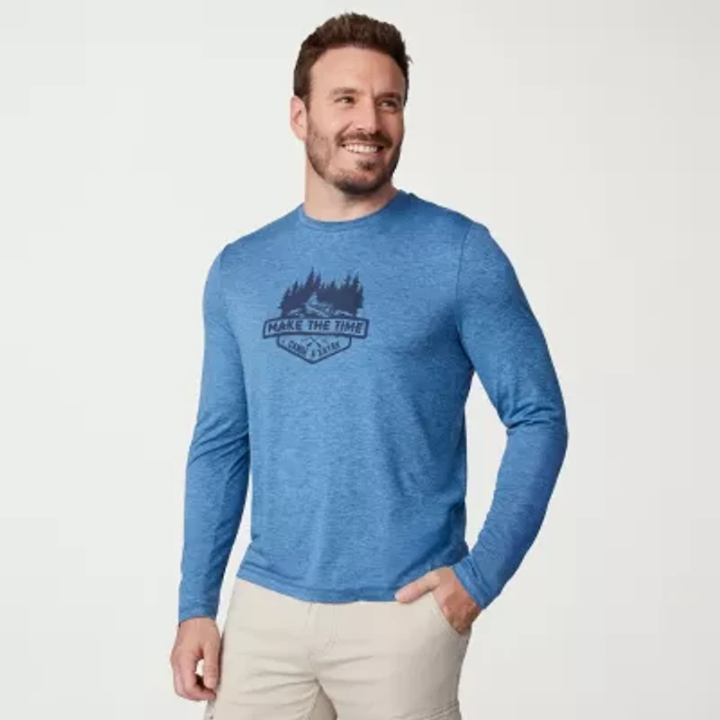 Free Country Mens Crew Neck Long Sleeve Classic Fit Graphic T-Shirt