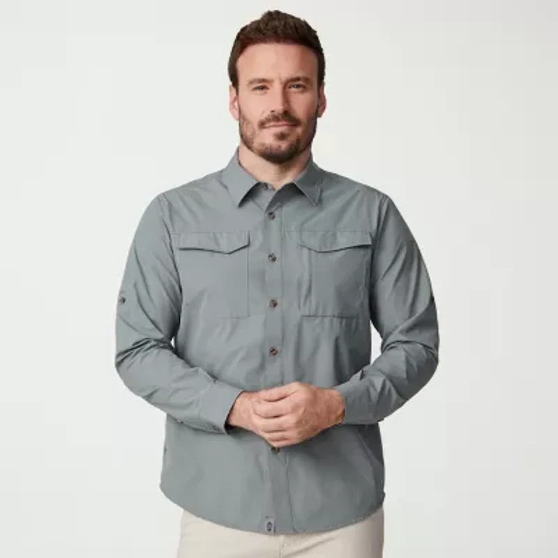 Free Country Mens Long Sleeve Roll Tab Regular Fit Stretch Fabric Button-Down Shirt