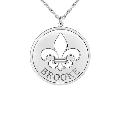 Personalized Womens Sterling Silver Fleur De Lis Name Pendant Necklace