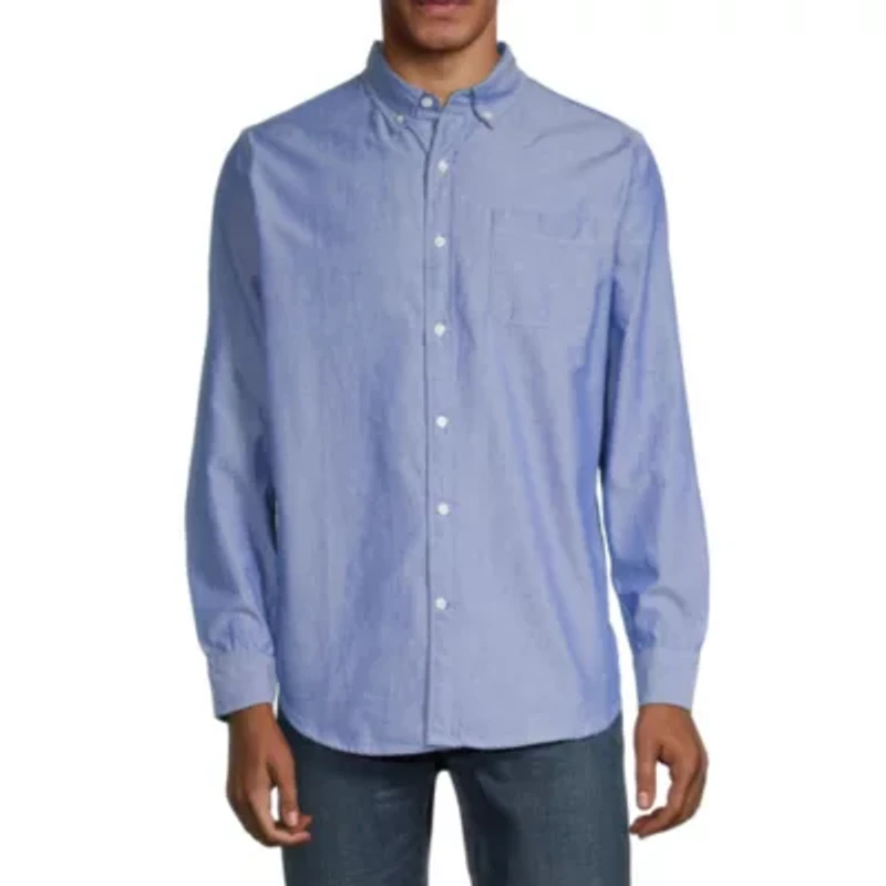 St. John's Bay Performance Oxford Mens Long Sleeve Slim Fit Button-Down Shirt