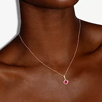 Womens Lab Created Red Ruby 14K Gold Over Silver Cushion 18 Inch Pendant Necklace