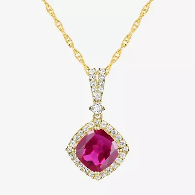 Womens Lab Created Red Ruby 14K Gold Over Silver Cushion 18 Inch Pendant Necklace