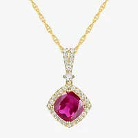Womens Lab Created Red Ruby 14K Gold Over Silver Cushion 18 Inch Pendant Necklace