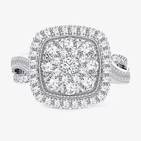 Womens 1 CT. T.W. Natural White Diamond 10K Gold Cushion Side Stone Halo Engagement Ring