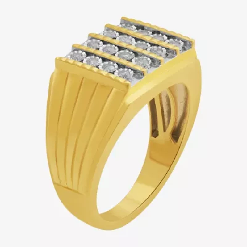 Mens 1/4 CT. T.W. Natural White Diamond 14K Gold Over Silver Fashion Ring