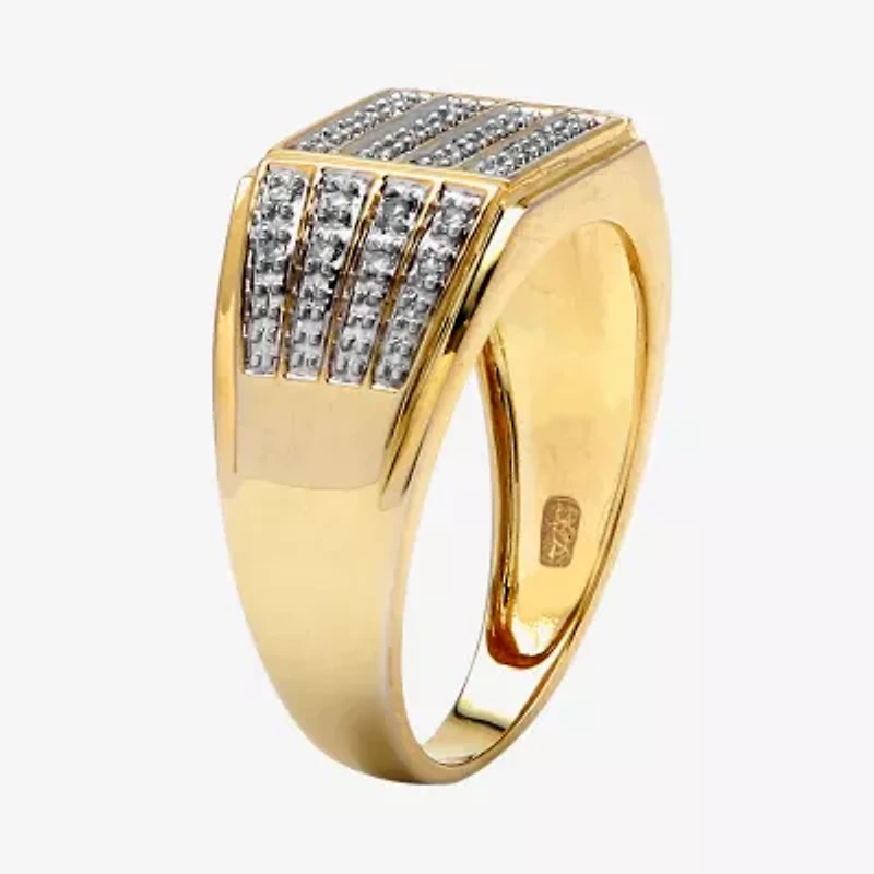 Mens 1/6 CT. T.W. Natural White Diamond 18K Gold Over Silver Fashion Ring
