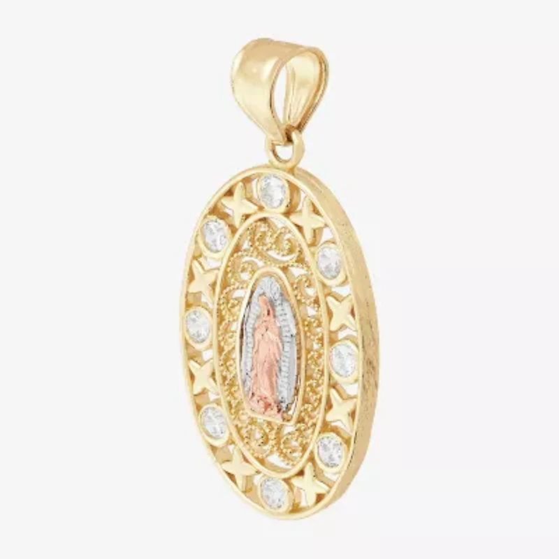 Our Lady Of Guadalupe / Nuestra Senora De Guadalupe Womens White Cubic Zirconia 14K Gold Oval Pendant