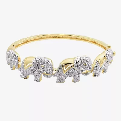 Diamond-Accent Elephant Hinged Bangle Bracelet