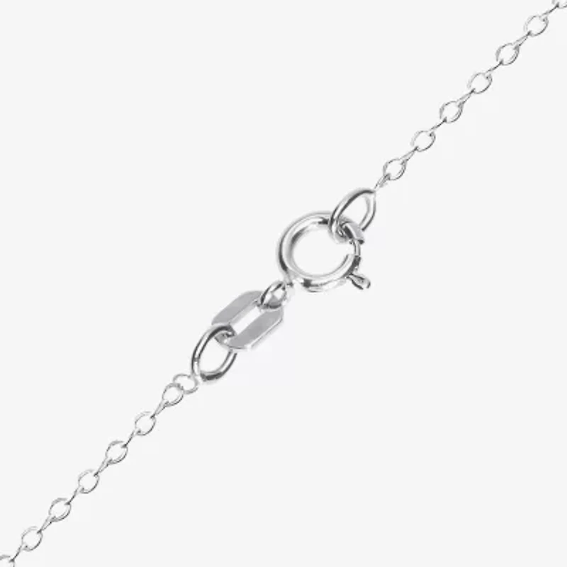 Girls White Crystal Sterling Silver 15 Inch Pendant Necklace