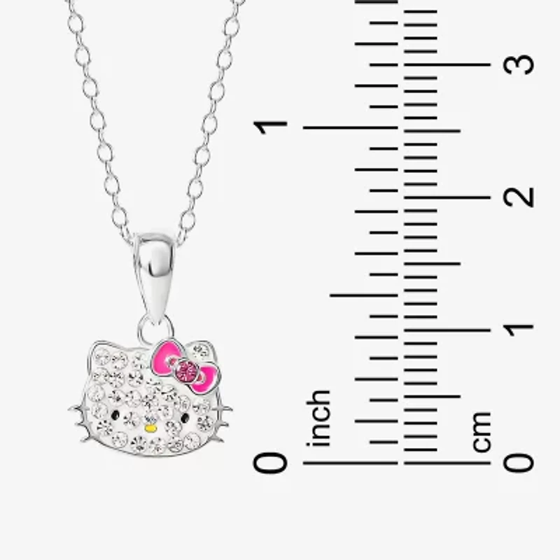 Girls White Crystal Sterling Silver 15 Inch Pendant Necklace